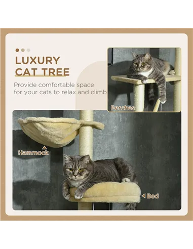 PawHut Floor to Ceiling Cat Tree for Indoor Cats, 6-Tier Play Tower Climbing Activity Center with Scratching Post, Platforms, Be