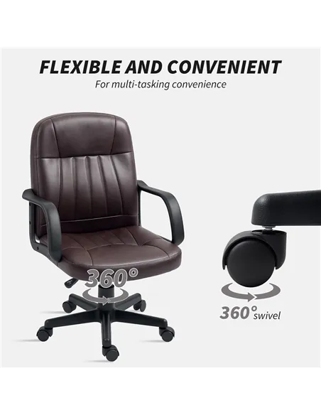 HOMCOM Swivel Executive Chair PU Leather Computer Desk Chair, Dark Brown