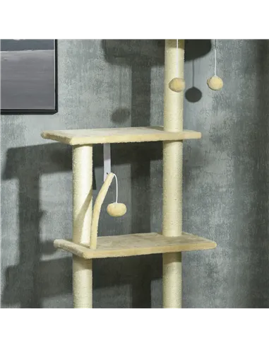 PawHut Floor to Ceiling Cat Tree for Indoor Cats, 6-Tier Play Tower Climbing Activity Center with Scratching Post, Platforms, Be