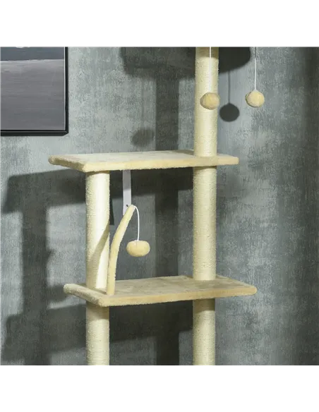PawHut Floor to Ceiling Cat Tree for Indoor Cats, 6-Tier Play Tower Climbing Activity Center with Scratching Post, Platforms, Be