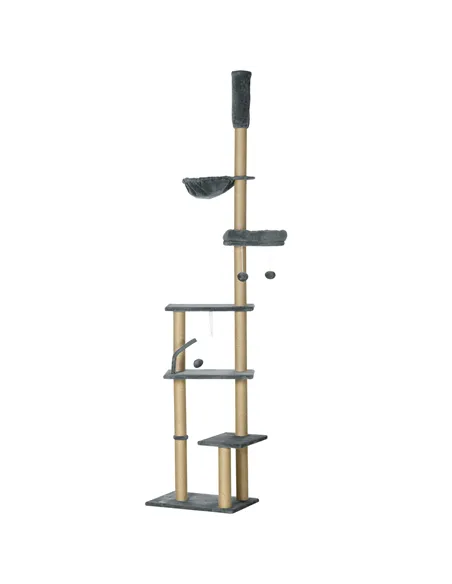 PawHut Floor to Ceiling Cat Tree for Indoor Cats, 6-Tier Play Tower Climbing Activity Center with Scratching Post, Platforms, Be