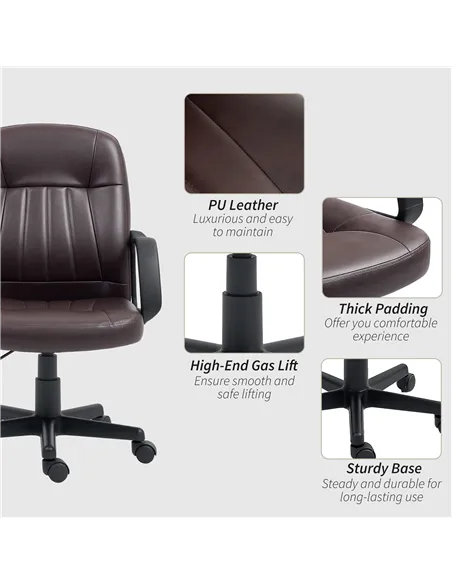 HOMCOM Swivel Executive Chair PU Leather Computer Desk Chair, Dark Brown