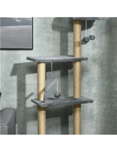 PawHut Floor to Ceiling Cat Tree for Indoor Cats, 6-Tier Play Tower Climbing Activity Center with Scratching Post, Platforms, Be