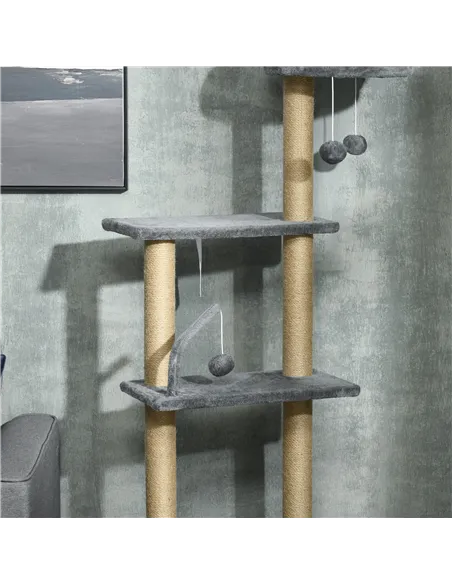 PawHut Floor to Ceiling Cat Tree for Indoor Cats, 6-Tier Play Tower Climbing Activity Center with Scratching Post, Platforms, Be