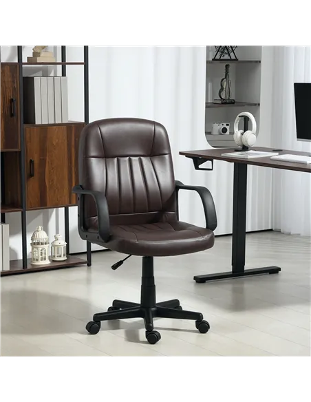HOMCOM Swivel Executive Chair PU Leather Computer Desk Chair, Dark Brown