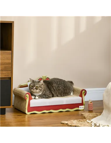 PawHut Cat Cardboard Scratcher, Lounge Sofa Bed with Catnip, 58 x 29.5 x 29cm