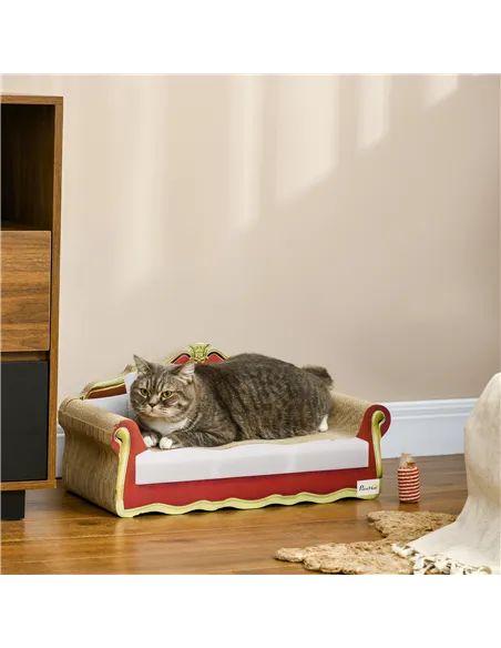 PawHut Cat Cardboard Scratcher, Lounge Sofa Bed with Catnip, 58 x 29.5 x 29cm