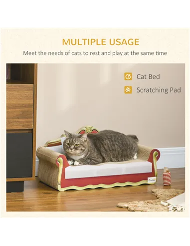 PawHut Cat Cardboard Scratcher, Lounge Sofa Bed with Catnip, 58 x 29.5 x 29cm