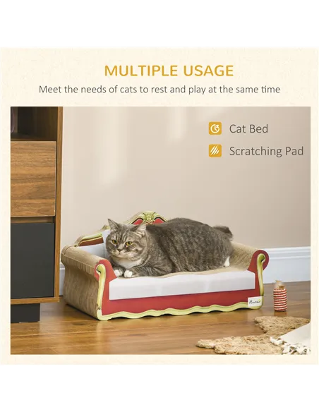 PawHut Cat Cardboard Scratcher, Lounge Sofa Bed with Catnip, 58 x 29.5 x 29cm