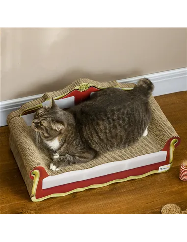 PawHut Cat Cardboard Scratcher, Lounge Sofa Bed with Catnip, 58 x 29.5 x 29cm