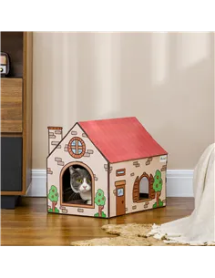 PawHut Two-In-One Cat House, Cat Scratching Board with Scratcher, Catnip, Cat Cardboard Scratcher for Indoor Cats 2