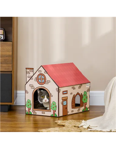 PawHut Two-In-One Cat House, Cat Scratching Board with Scratcher, Catnip, Cat Cardboard Scratcher for Indoor Cats
