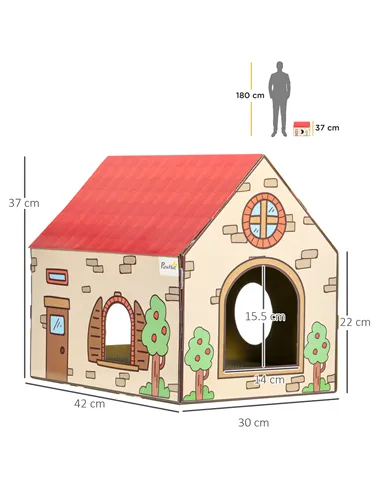 PawHut Two-In-One Cat House, Cat Scratching Board with Scratcher, Catnip, Cat Cardboard Scratcher for Indoor Cats