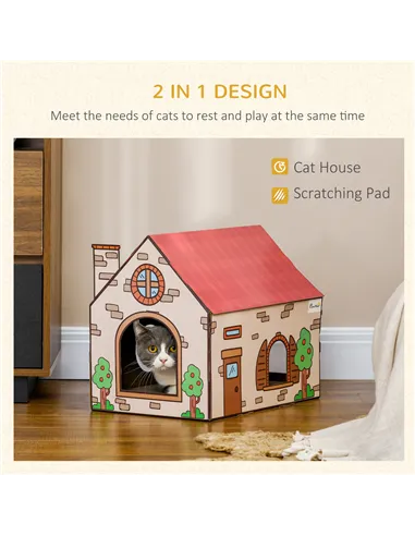 PawHut Two-In-One Cat House, Cat Scratching Board with Scratcher, Catnip, Cat Cardboard Scratcher for Indoor Cats