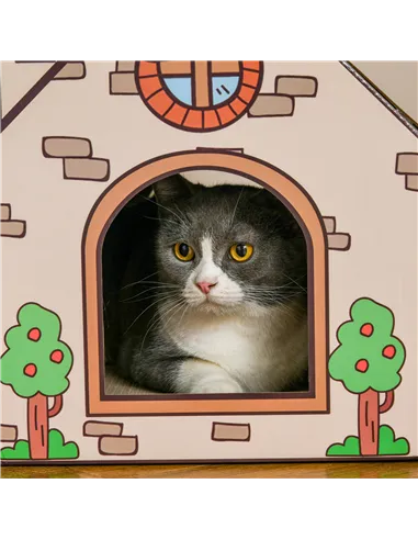 PawHut Two-In-One Cat House, Cat Scratching Board with Scratcher, Catnip, Cat Cardboard Scratcher for Indoor Cats