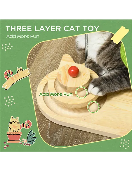 PawHut Mushroom-Shaped Cat Scratching Post, with Toy Balls, Feather for Indoor Cats, 35 x 21 x 26cm - Natural Tone