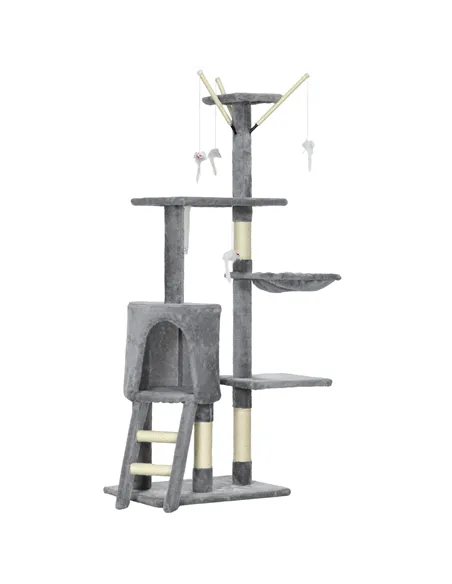 PawHut Cat Scratching Post Cat Tree for Indoor Cats Climbing Tower Scratcher w/ Ladder Kitty Activity Centre 135cm Grey