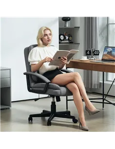 HOMCOM Linen-Look Padded Office Chair - Grey 2