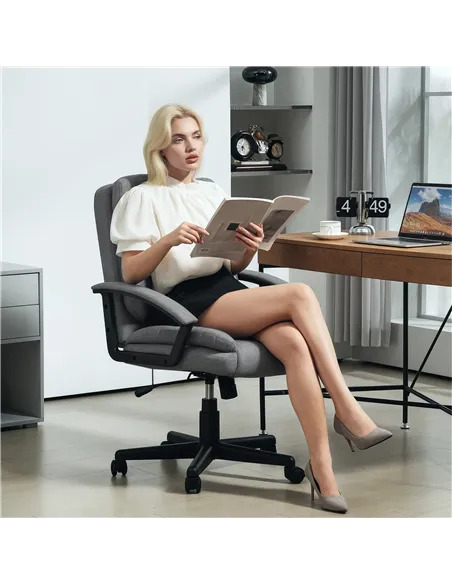 HOMCOM Linen-Look Padded Office Chair - Grey