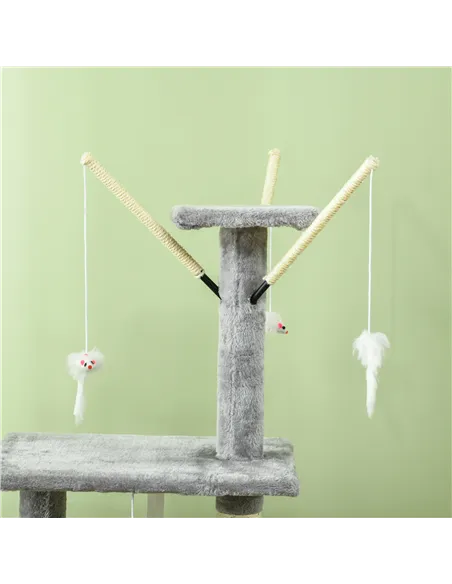 PawHut Cat Scratching Post Cat Tree for Indoor Cats Climbing Tower Scratcher w/ Ladder Kitty Activity Centre 135cm Grey