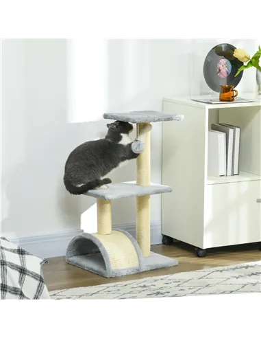 PawHut 72cm Cat Tree with Scratching Post, Pad for Indoor Cats - Light Grey