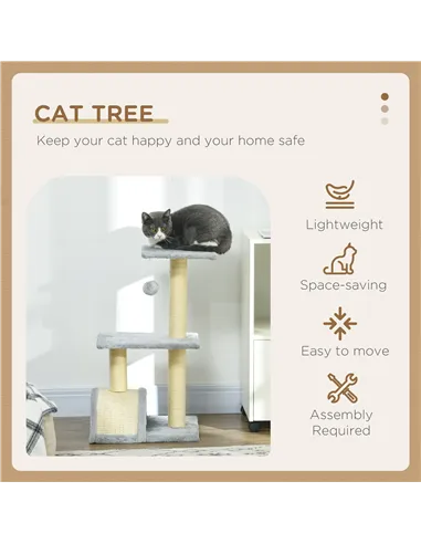 PawHut 72cm Cat Tree with Scratching Post, Pad for Indoor Cats - Light Grey