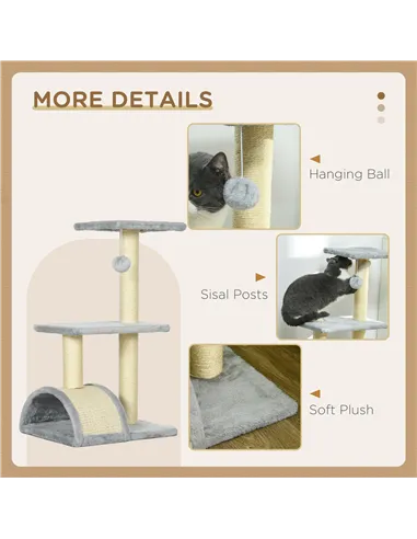 PawHut 72cm Cat Tree with Scratching Post, Pad for Indoor Cats - Light Grey
