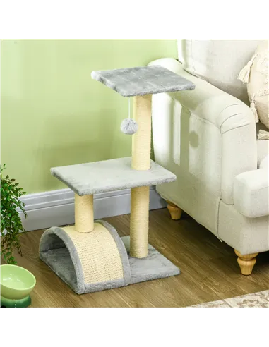 PawHut 72cm Cat Tree with Scratching Post, Pad for Indoor Cats - Light Grey
