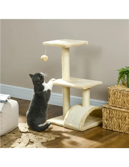 PawHut 72cm Cat Tree with Scratching Post, Pad for Indoor Cats - Cream White