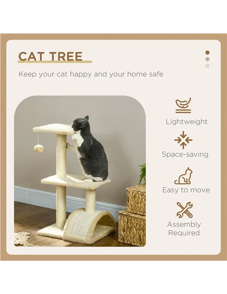 PawHut 72cm Cat Tree with Scratching Post, Pad for Indoor Cats - Cream White