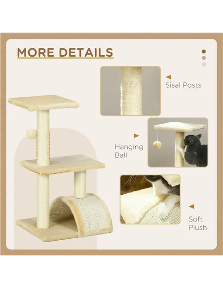 PawHut 72cm Cat Tree with Scratching Post, Pad for Indoor Cats - Cream White