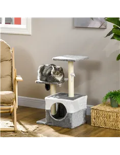 PawHut Cat Tree w/ Sisal Scratching Posts, House, Perches, Toy Mouse, Grey 2