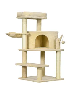 PawHut Sisal 100cm Cat Tree Tower with Sisal Scratching Post Cream White