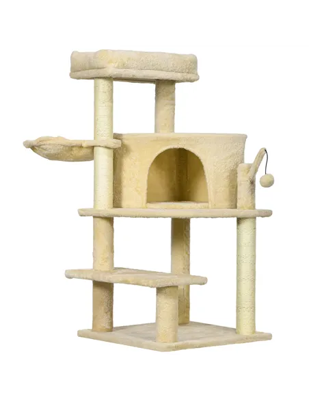 PawHut Sisal 100cm Cat Tree Tower with Sisal Scratching Post Cream White