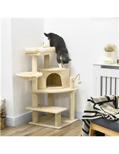 PawHut Sisal 100cm Cat Tree Tower with Sisal Scratching Post Cream White 2