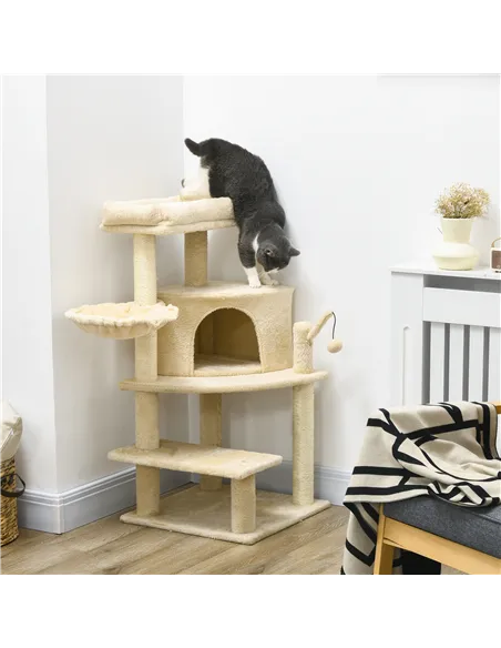 PawHut Sisal 100cm Cat Tree Tower with Sisal Scratching Post Cream White