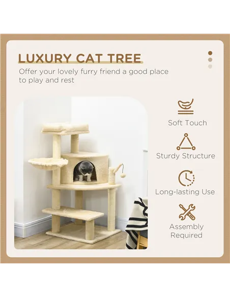 PawHut Sisal 100cm Cat Tree Tower with Sisal Scratching Post Cream White