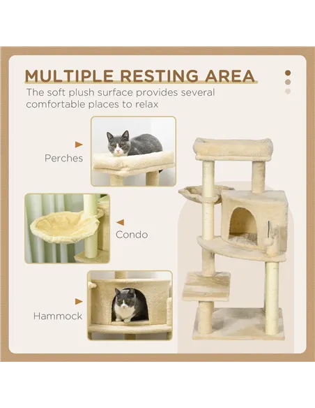PawHut Sisal 100cm Cat Tree Tower with Sisal Scratching Post Cream White