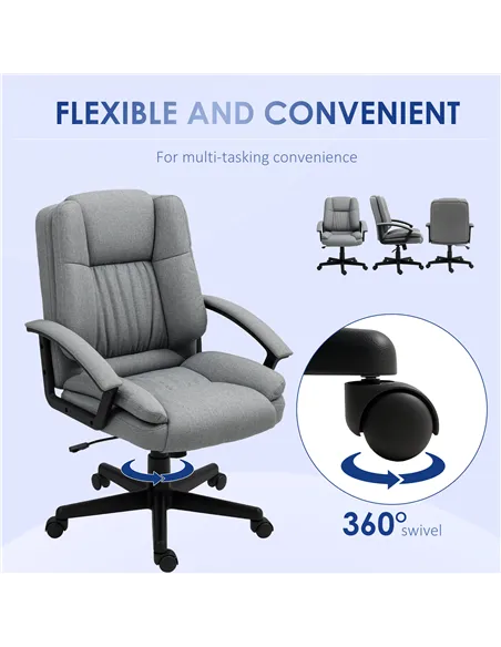 HOMCOM Linen-Look Padded Office Chair - Grey