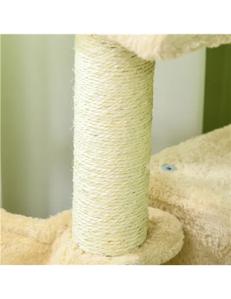 PawHut Sisal 100cm Cat Tree Tower with Sisal Scratching Post Cream White