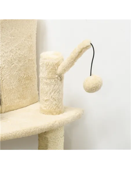 PawHut Sisal 100cm Cat Tree Tower with Sisal Scratching Post Cream White