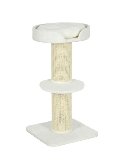 PawHut 2 Tier Sisal Sherpa Cat Tree with Basket Cushion Sisal Post Cream White