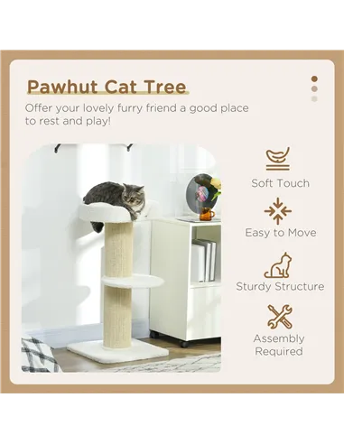 PawHut 2 Tier Sisal Sherpa Cat Tree with Basket Cushion Sisal Post Cream White