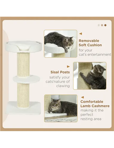PawHut 2 Tier Sisal Sherpa Cat Tree with Basket Cushion Sisal Post Cream White