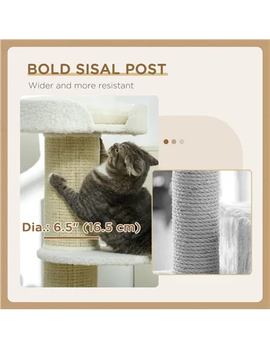 PawHut 2 Tier Sisal Sherpa Cat Tree with Basket Cushion Sisal Post Cream White