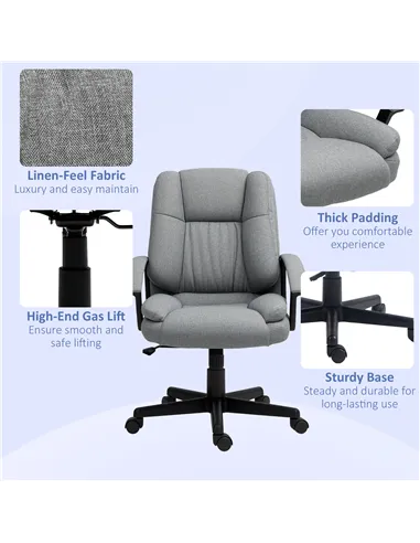 HOMCOM Linen-Look Padded Office Chair - Grey