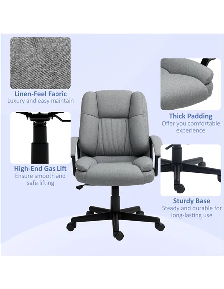 HOMCOM Linen-Look Padded Office Chair - Grey