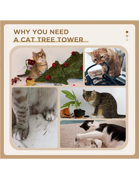 PawHut 2 Tier Sisal Sherpa Cat Tree with Basket Cushion Sisal Post Cream White