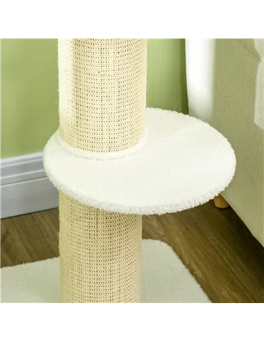 PawHut 2 Tier Sisal Sherpa Cat Tree with Basket Cushion Sisal Post Cream White
