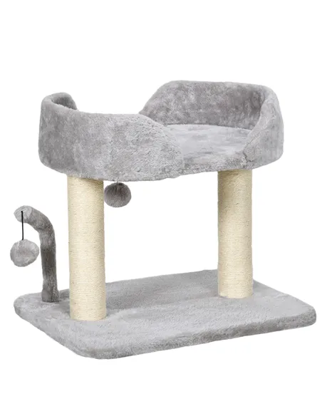 PawHut 42cm Indoor Cat Tree, with Toy Balls, Sisal Scratching Post - Light Grey